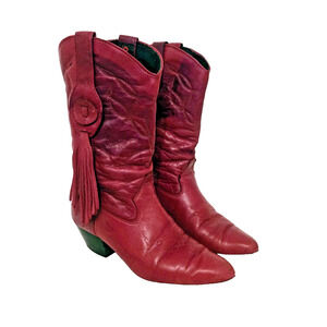 Vintage Laredo Women's Western Boots Size 5 1/2 Red Leather Fringed